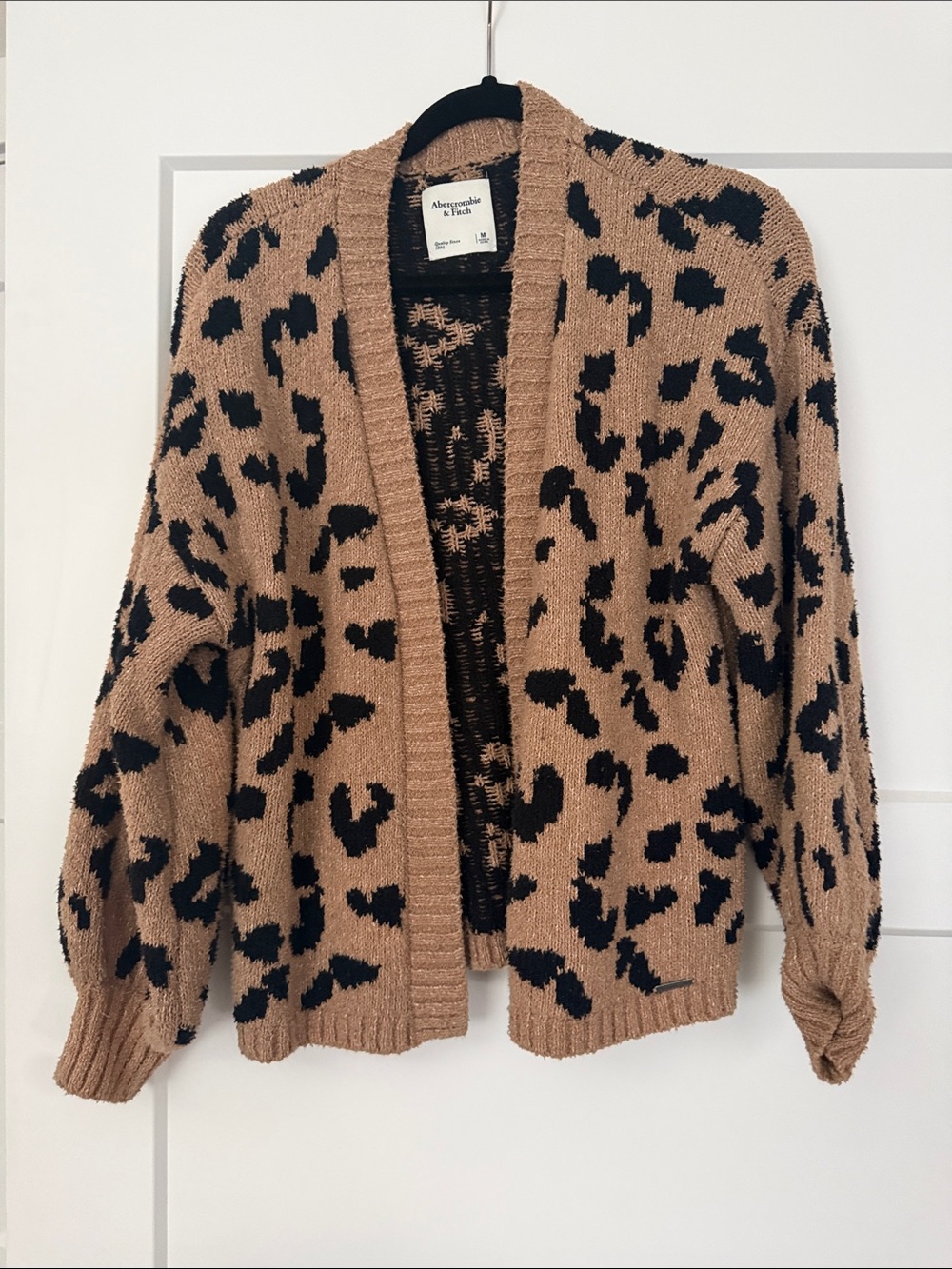Abercrombie & Fitch Tan and Black Leopard-Print Open Cardigan